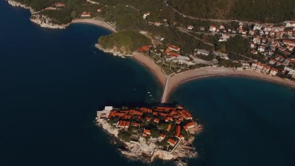 Aerial View Sveti Stefan Island Budva Montenegro High Quality Footage — Stok video