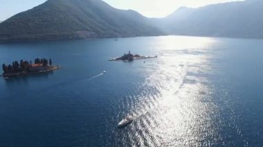 Church of Our Lady of the Rocks on the island of Gospa od Skrpjela. Montenegro. High quality 4k footage