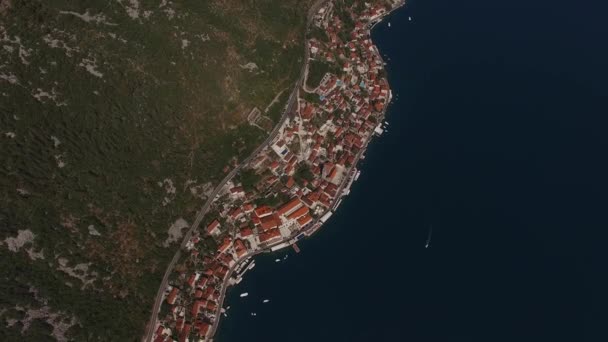 Aerial View Coastline Perast Montenegro High Quality Footage — Vídeos de Stock