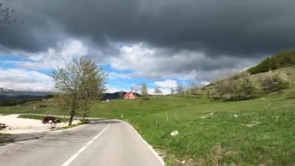 Cars Drive Asphalt Road Small Mountain Village High Quality Footage — Videoclip de stoc