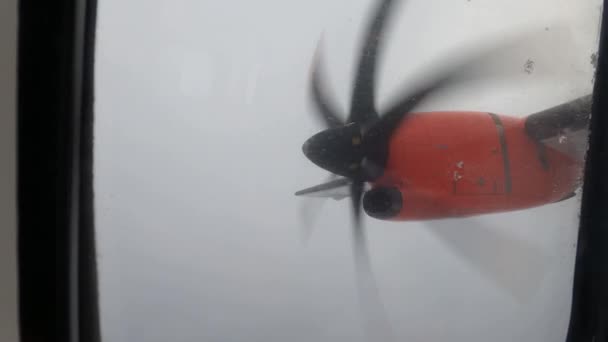 Rotierender Propeller Eines Flugzeugmotors Vor Dem Hintergrund Weißer Wolken Hochwertiges — Stockvideo