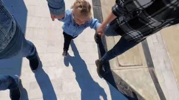 Mom Dad Rock Little Girl Holding Her Hands High Quality — Stockvideo