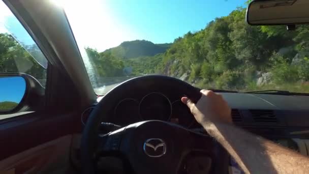 View Driver Wheel Mountain Road High Quality Footage — Stockvideo