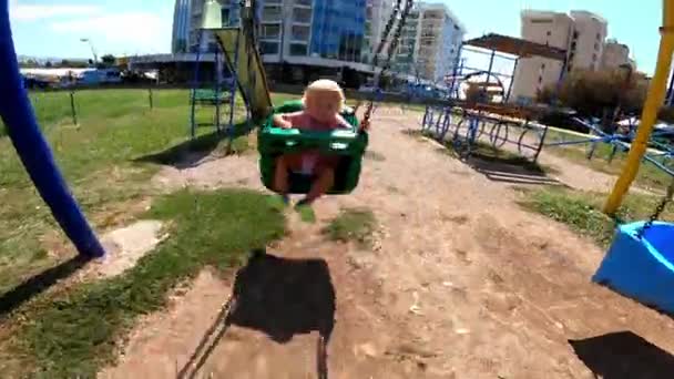 Dad Swings Little Girl Chain Swing Playground High Quality Fullhd — Stockvideo