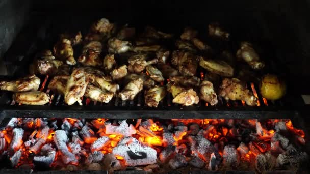 Pieces Lamb Baked Grill Coals Oven High Quality Footage — Stock video