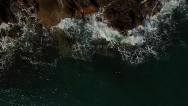 Океан Падает Пустынный Скалистый Берег Поднимая Брызги Высококачественные Кадры — стоковое видео