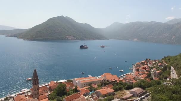 Drone View Islands Perast Bay Kotor Montenegro High Quality Footage — Stockvideo