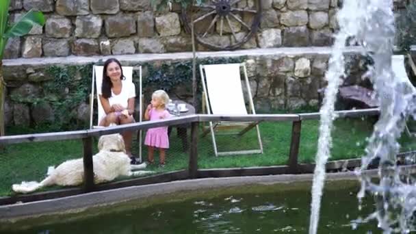 Kislány Anyjával Mellett Kenyérrel Eteti Kacsákat Kiváló Minőségű Felvételek — Stock videók