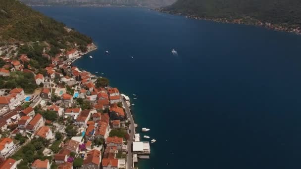 Swimming Pools Next Old Houses Perast Drone High Quality Footage — Vídeo de stock