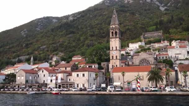 High Bell Tower Pier Perast Montenegro High Quality Footage — Stock videók