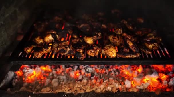 Chicken Legs Golden Brown Crust Baked Grate Coals Stove High — Stock video