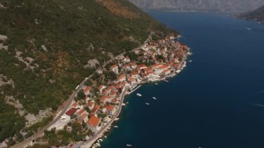 Ancient resort town of Perast at the foot of the mountains. Montenegro. High quality 4k footage