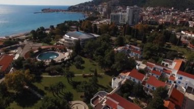 Modern hotel complexes on the coast of Budva. Montenegro. High quality 4k footage