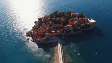 Island of Sveti Stefan. Montenegro. Drone. High quality 4k footage