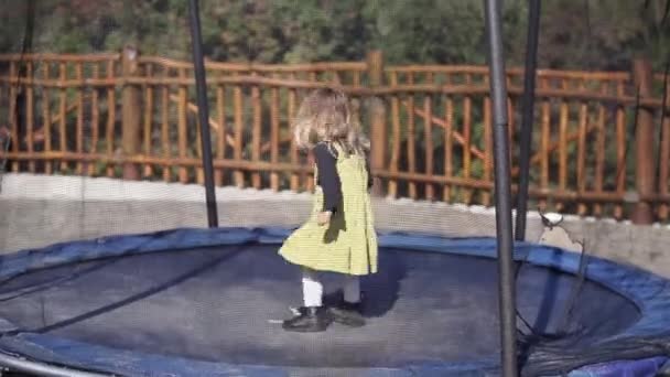 Маленькая Девочка Прыгает Батуте Парке Высококачественные Кадры — стоковое видео