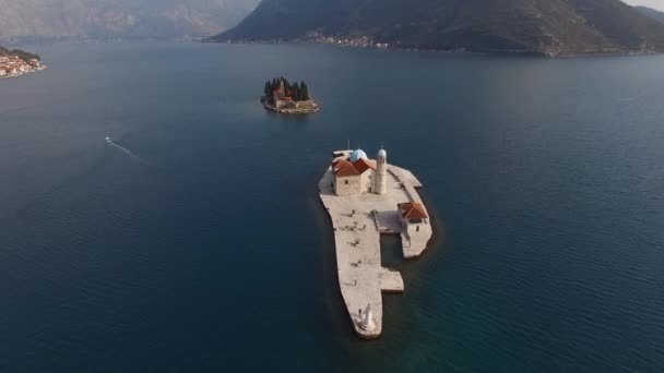 Gospa Skrpjela Szigete Kotori Öbölben Montenegró Drón Kiváló Minőségű Felvételek — Stock videók