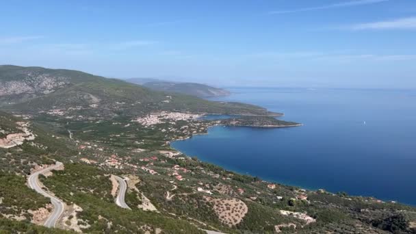 Utsikt Från Toppen Bergen Till Det Blå Havet Grekland Högkvalitativ — Stockvideo