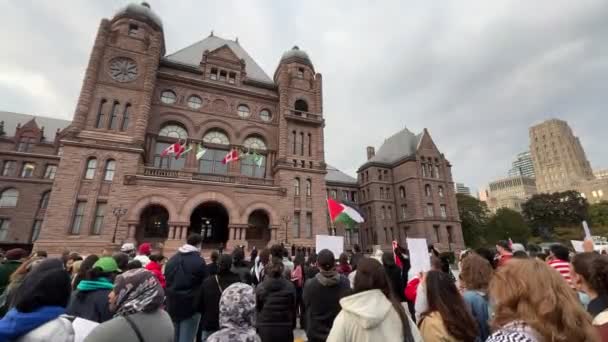 Toronto Canadá Outubro 2023 Reunião Para Gaza Praça Pública Torontos — Vídeo de Stock