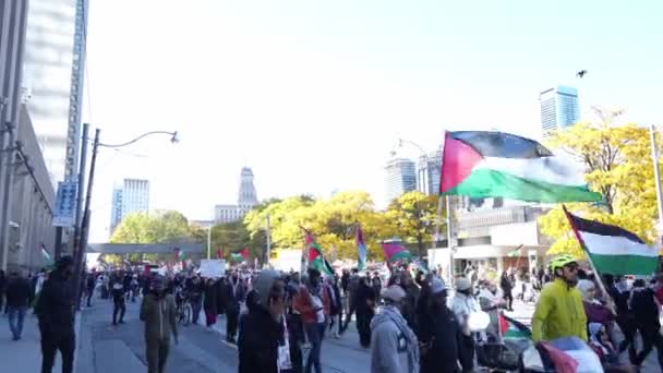 Antikriegsmarsch Toronto Von Palästinensern Gegen Die Israelische Aggression Gaza Friedlicher — Stockvideo