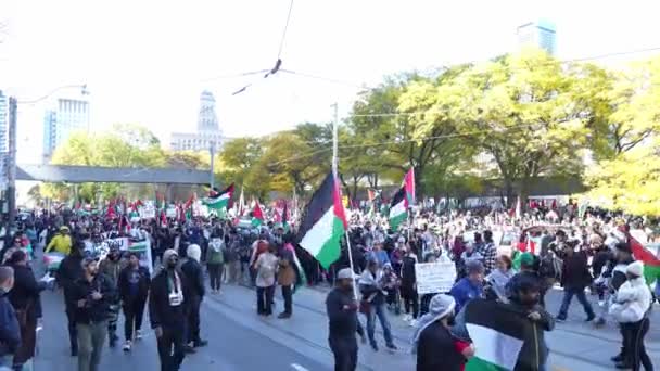 Marche Guerre Toronto Par Des Palestiniens Contre Agression Israélienne Gaza — Video