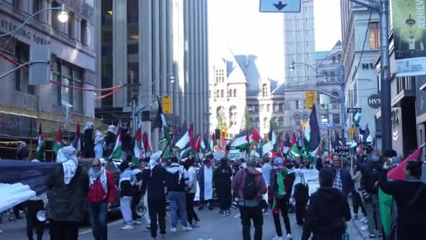 Oorlogsmars Toronto Door Palestijnen Tegen Israëls Agressie Gaza Citys Vreedzame — Stockvideo