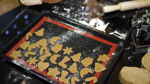 Little Girl Removes Cookie Cutters Dough High Quality Footage — Stock Video