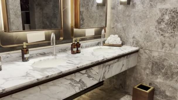 Banyoda Aynalı Mermer Lavabo Işıklandırma Yüksek Kalite Görüntü — Stok video