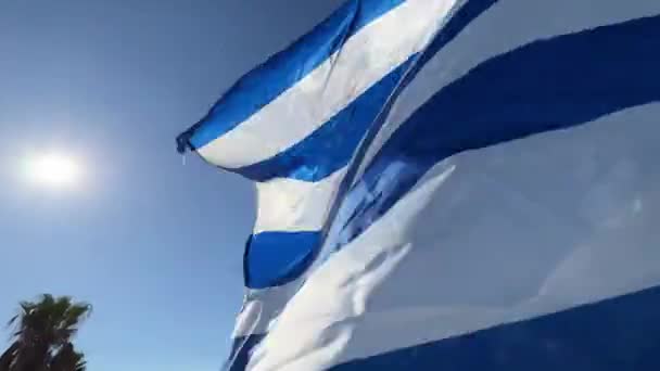 Sol Brilla Través Bandera Grecia Ondeando Viento Imágenes Alta Calidad — Vídeo de stock