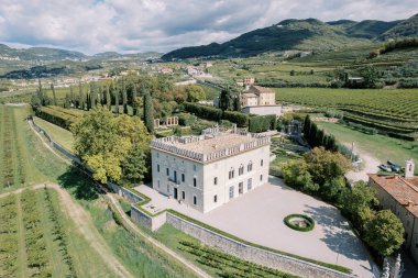Antik Villa Rizzardi, büyük bir avlusu, bahçesi ve üzüm bağları var. Valpolicella, İtalya. Yüksek kalite fotoğraf