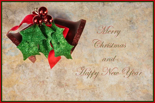 Поздравительная Открытка Праздничным Текстом Рождество Красным Зеленым Орнаментом — стоковое фото