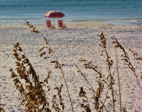 Sillas Playa Rosas Vacías Sombrilla Destin Beach Florida —  Fotos de Stock