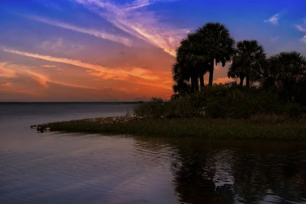 Pôr Sol Saint Marks National Wildlife Refuge Habitat Para Aves — Fotografia de Stock