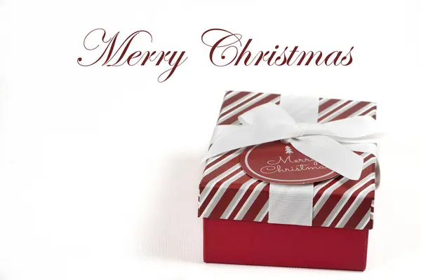 Ünnepi Üdvözlőlap Boldog Karácsonyi Szöveget Boldog Karácsonyi Ajándék Doboz Fehér Jogdíjmentes Stock Képek