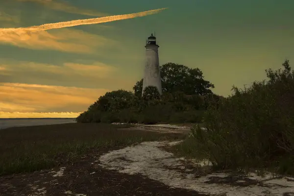Lighthouse Saint Mark National Wildlife Refuge End Day Tallahassee Florida Stock Image