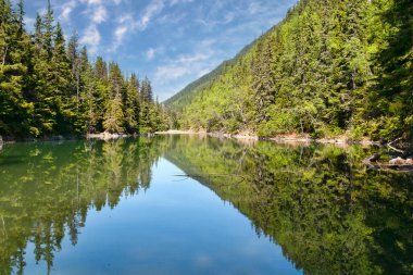 Dewey Lake in Skagway, remote lake with fresh pines and blue sky. clipart
