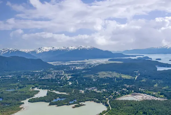 Вид Воздуха Джуно Аляска Пейзаж Гор Водоёмов Стоковое Фото