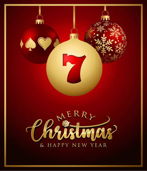 Kasino Vánoční Míče Přání Veselé Vánoce Šťastný Nový Rok Poker Stock Vektory