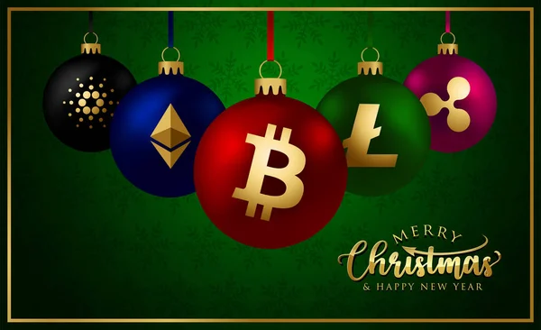Šifrovací Měna Vánoční Koule Set Collection Bitcoin Ethereum Mince Symbol Vektorová Grafika