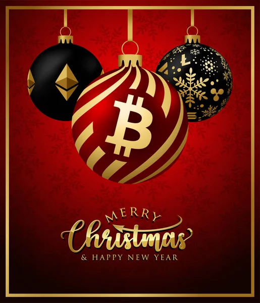 Šifrovací Měna Vánoční Koule Set Collection Bitcoin Ethereum Mince Symbol Royalty Free Stock Ilustrace