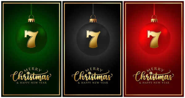 Casino Christmas Balls Greeting Cards Merry Christmas Happy New Year — Stock Vector
