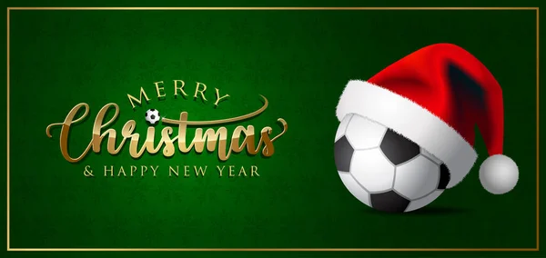 Fotbalový Míč Čepice Santa Claus Veselé Vánoce Blahopřání Vektorový Design — Stockový vektor