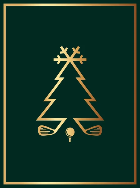 Golf Weihnachtsgrußkarte Einfache Linienführung Luxus Gold Linie Auf Grünem Hintergrund — Stockvektor