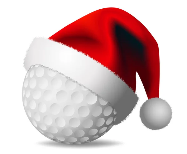 Golfball Und Nikolausmütze Frohe Weihnachten Karte Vektor Design Illustration Auf — Stockvektor