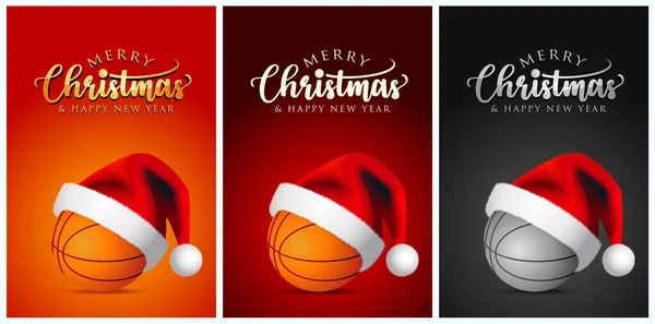 Basketbalové Míčky Čepice Santa Claus Veselé Vánoční Přání Vektorový Design Stock Vektory