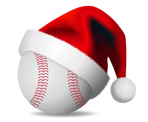 棒球和圣诞老人帽 圣诞快乐 白色背景下的矢量设计图解 — 图库矢量图片