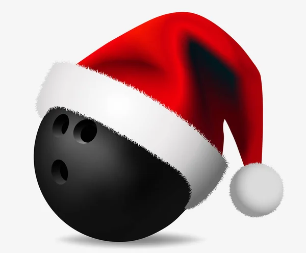 Christmas Bowling Ball Santa Claus Hat Sport Concept Isolated White — Stock Vector