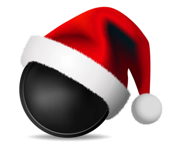 Christmas Hockey Puck Santa Claus Hat Sport Ball Concept Isolado — Vetor de Stock