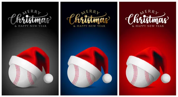 Vánoční Baseballový Míč Santa Claus Klobouk Veselé Vánoce Sportovní Přání Vektorová Grafika