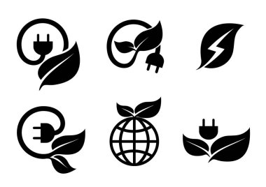 Elektrik Doğal Yeşil Çevre Gücü Temiz Enerji Simgeleri - Sembolü izinle doldur, Küresel Ekoloji vektör tasarımı illüstrasyonu
