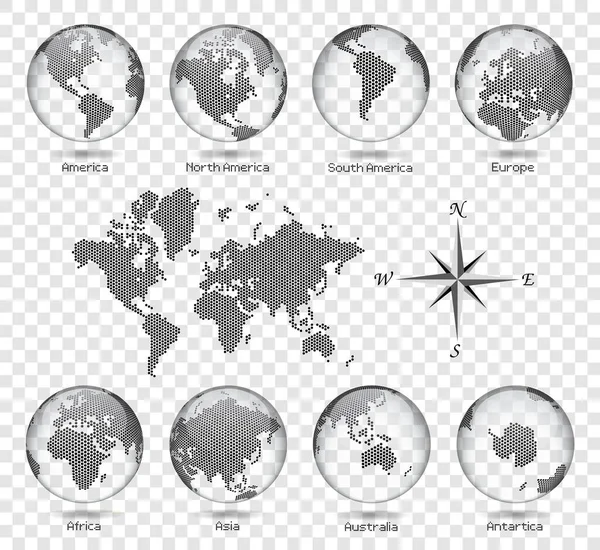 Dotted Map Transparency Globe World Kontynenty Ameryka Europa Azja Afryka — Wektor stockowy